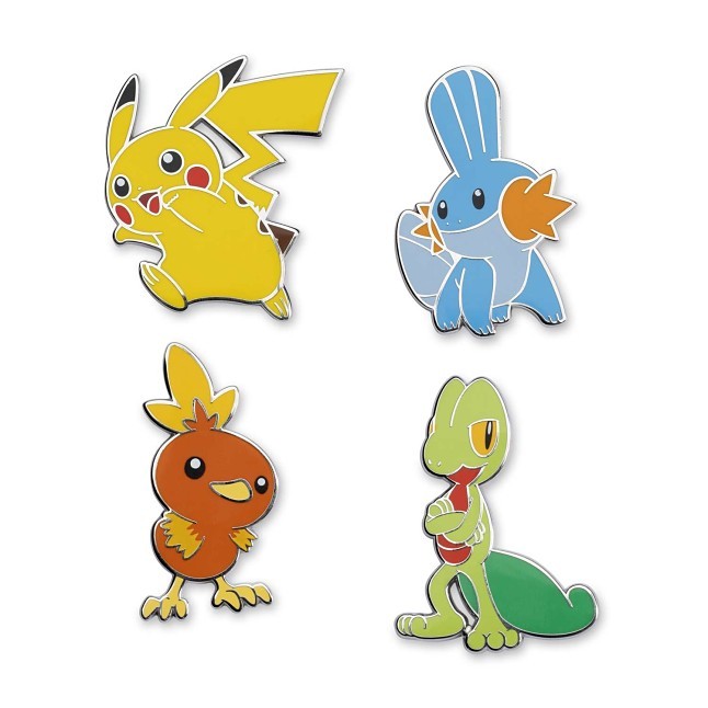 Pikachu, Treecko, Torchic & Mudkip Pokémon Pins (4-Pack)