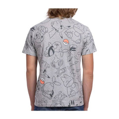 Sinnoh Friends Heather Gray Allover-Print Relaxed Fit Crew Neck T-Shirt - Adult