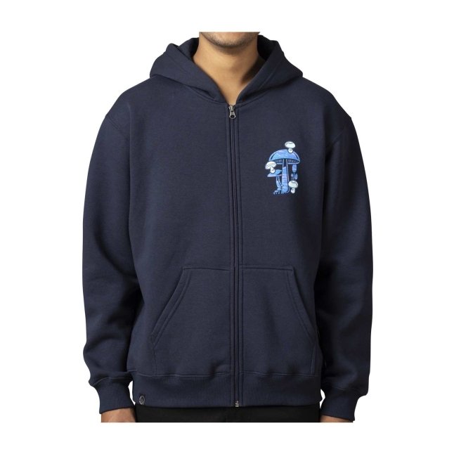 Mushroom Forest Pokémon Nature: Fall Navy Relaxed Fit Zip-Up Hoodie - Adult