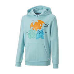 PUMA × Pokémon: Venusaur, Charizard & Blastoise Light Aqua French Terry Pullover Hoodie - Youth