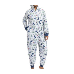 Snowy Silver Forest Hooded One-Piece Pajamas - Adult