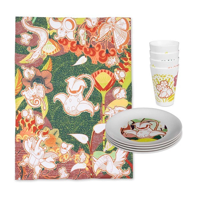 Floral Forest Pokémon Outdoor Dining Plates, Cups & Tablecloth Bundle