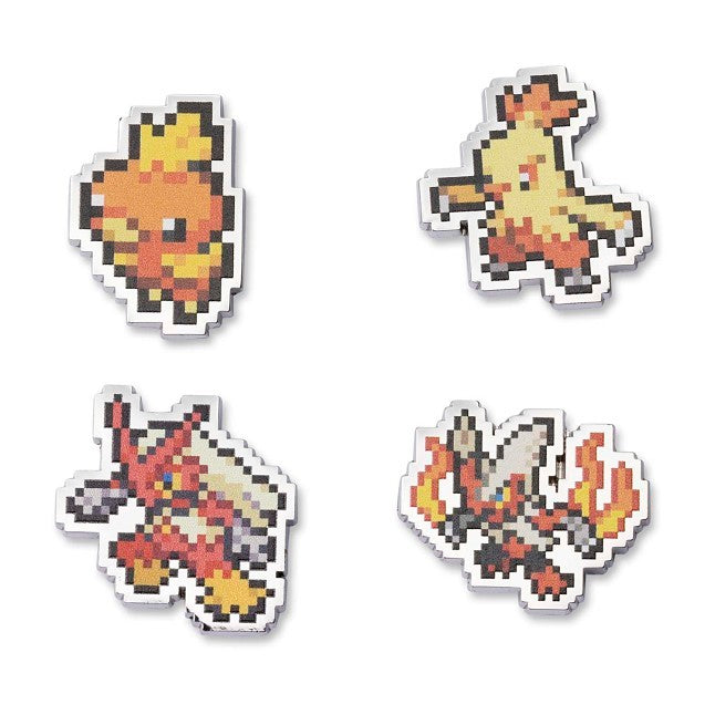Torchic, Combusken, Blaziken & Mega Blaziken Pokémon Pixel Pins (4-Pack)