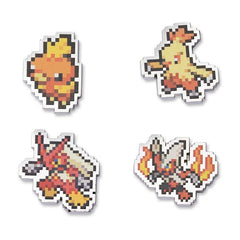 Torchic, Combusken, Blaziken & Mega Blaziken Pokémon Pixel Pins (4-Pack)