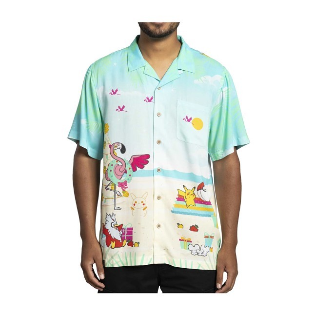 Pokémon Holiday Blue Relaxed Button-Up Shirt - Adult