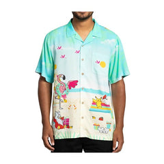 Pokémon Holiday Blue Relaxed Button-Up Shirt - Adult