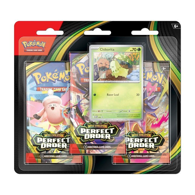Pokémon TCG: Mega Evolution-Perfect Order 3 Booster Packs & Chikorita Promo Card
