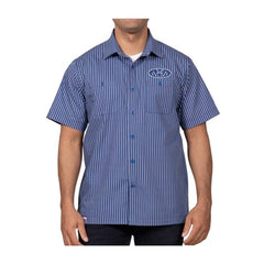 Pikachu Racing Pinstripes Blue Short-Sleeve Button-Up Shirt - Adult