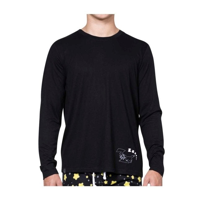 Pikachu Black Relaxed Fit Crew Neck Long-Sleeve T-Shirt - Men