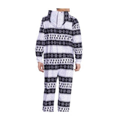 Snom Holiday Snowflake Hooded One-Piece Pajamas - Adult