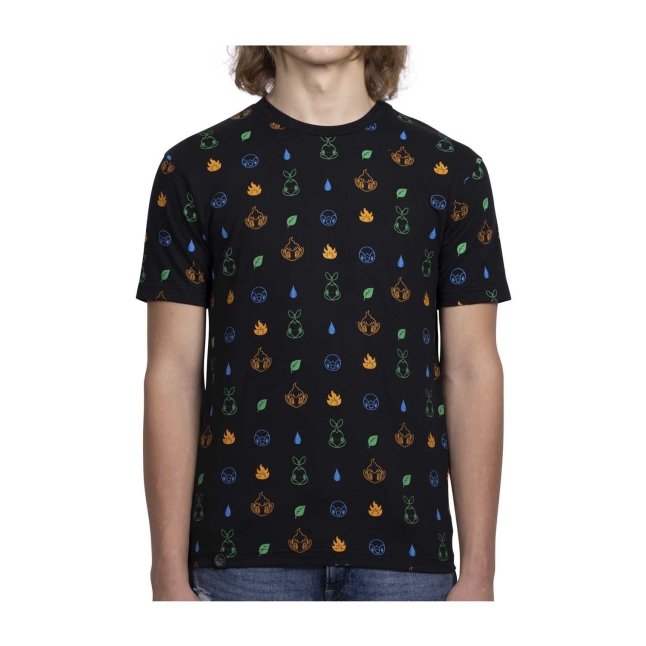 Sinnoh First Partners Black Allover-Print Relaxed Fit Crew Neck T-Shirt - Adult