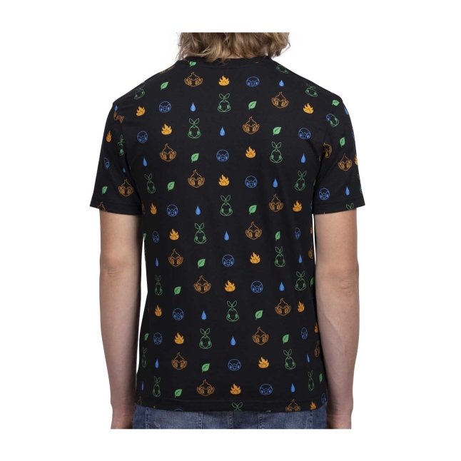 Sinnoh First Partners Black Allover-Print Relaxed Fit Crew Neck T-Shirt - Adult
