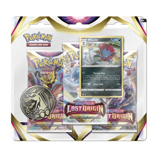 Pokémon TCG: Sword & Shield-Lost Origin 3 Booster Packs, Coin & Weavile Promo Card