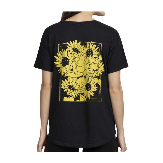 Pikachu & Sunflora Pokémon Nature: Spring Black Crew Neck T-Shirt - Women