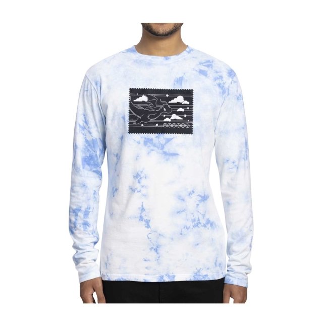 Dragonite Pokémon Take Flight Blue Tie-Dye Fitted Long-Sleeve T-Shirt - Adult