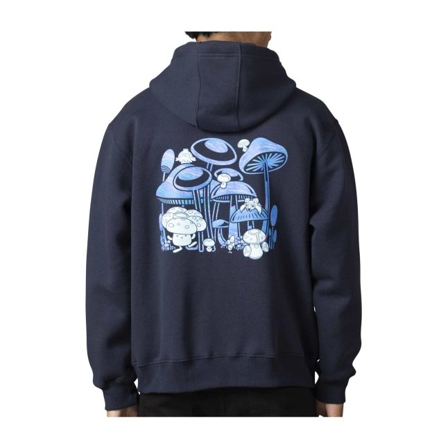 Mushroom Forest Pokémon Nature: Fall Navy Relaxed Fit Zip-Up Hoodie - Adult