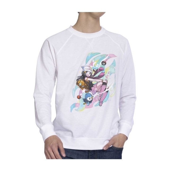 Dawn Pokémon Trainers White French Terry Crew Neck Sweatshirt - Adult