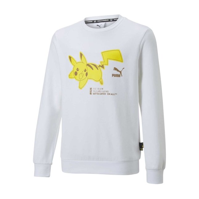 PUMA × Pokémon: Pikachu Puma White French Terry Relaxed Crew Neck Sweatshirt - Youth