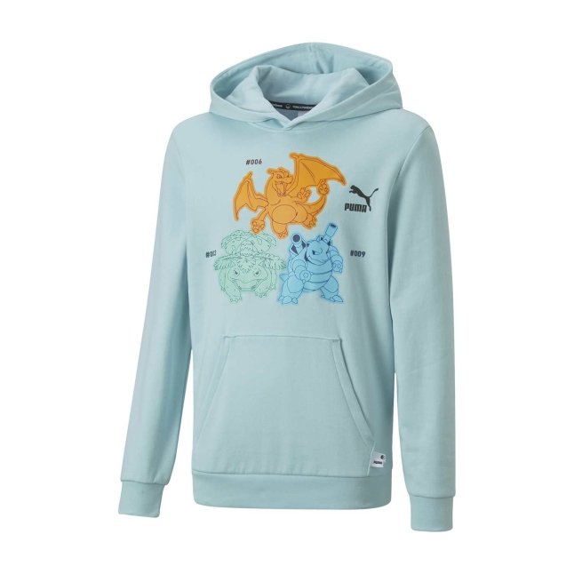PUMA × Pokémon: Venusaur, Charizard & Blastoise Light Aqua French Terry Pullover Hoodie - Youth