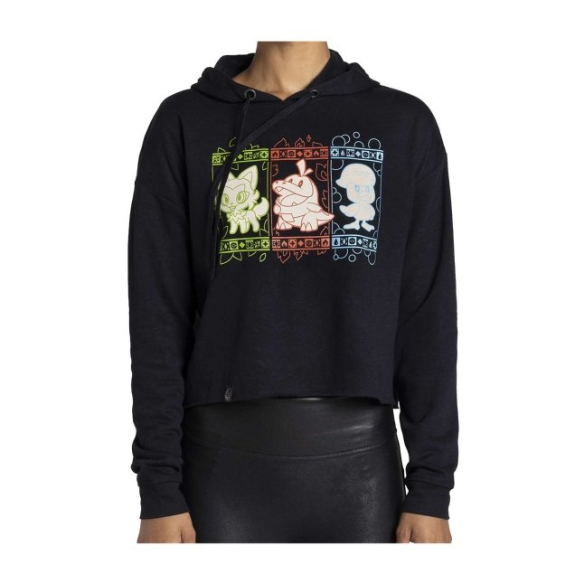 Sprigatito, Fuecoco & Quaxly Black Crop Hoodie - Adult