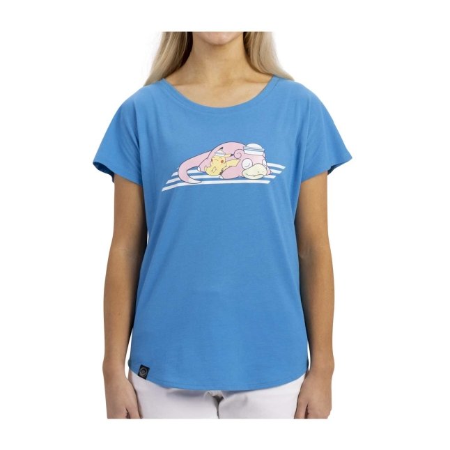 Pikachu & Slowpoke Pokémon Summer Days Blue Scoop Neck T-Shirt - Women