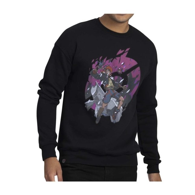 Raihan Pokémon Trainers Black Oversize Drop-Shoulder Crew Neck Sweatshirt - Adult