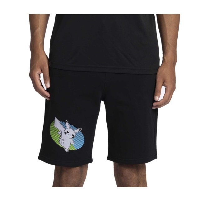 Pikachu Neon Pokémon Active Black, Green & Blue Midweight Fleece Shorts - Men