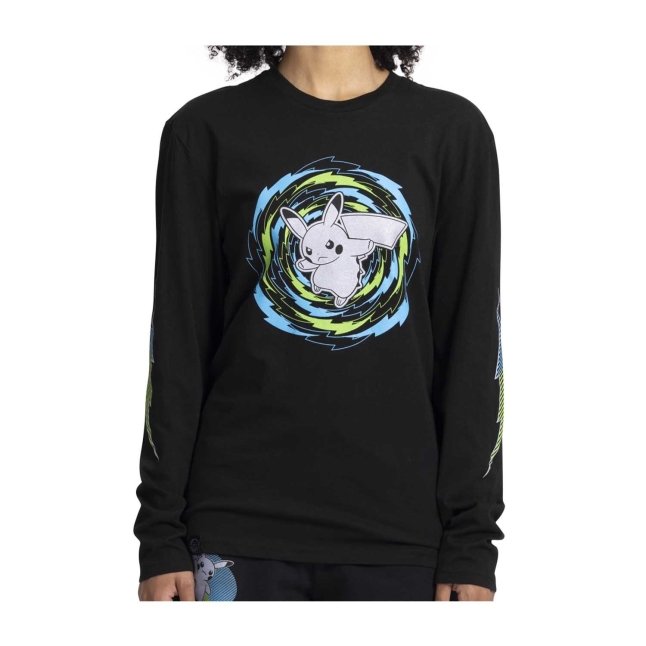 Pikachu Neon Pokémon Active Black, Green & Blue Long-Sleeve Crew Neck T-Shirt - Adult