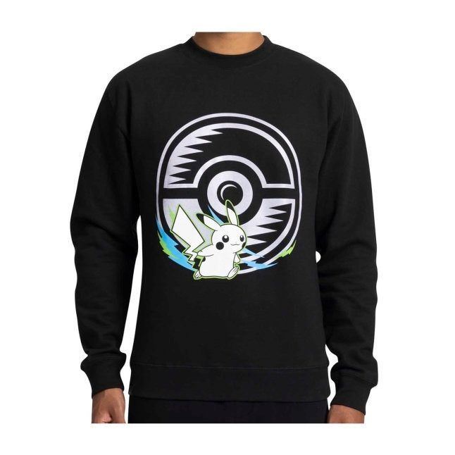 Pikachu Neon & Poké Ball Pokémon Active Black, Green & Blue Midweight Crew Neck Sweatshirt - Adult