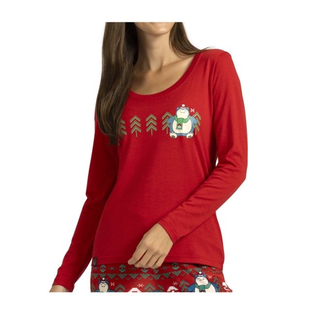 Snorlax Restful in Red Scoop Neck Long-Sleeve T-Shirt - Women