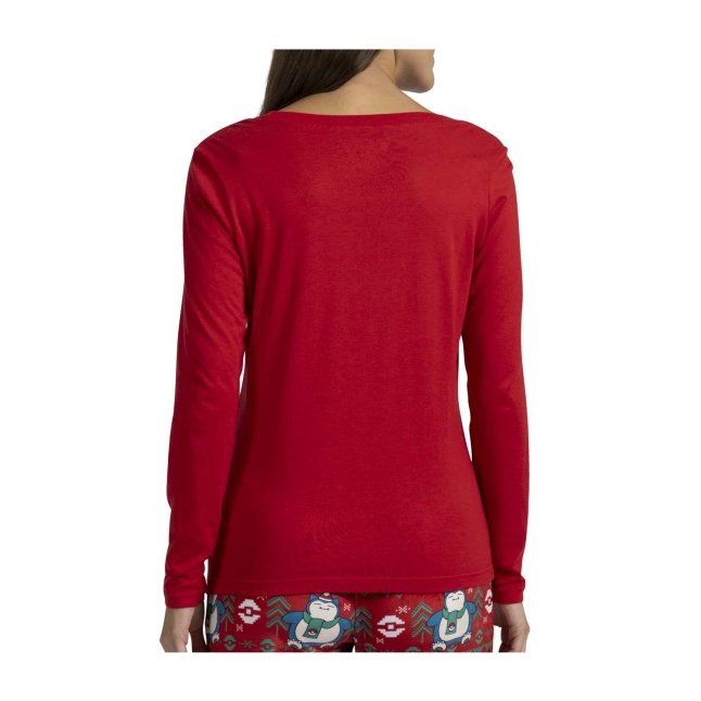 Snorlax Restful in Red Scoop Neck Long-Sleeve T-Shirt - Women