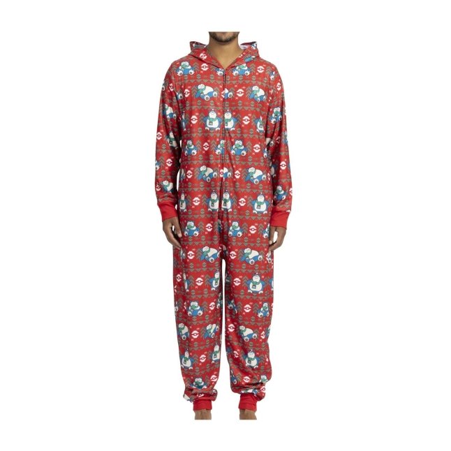 Snorlax Restful in Red Hooded One-Piece Pajamas - Adult