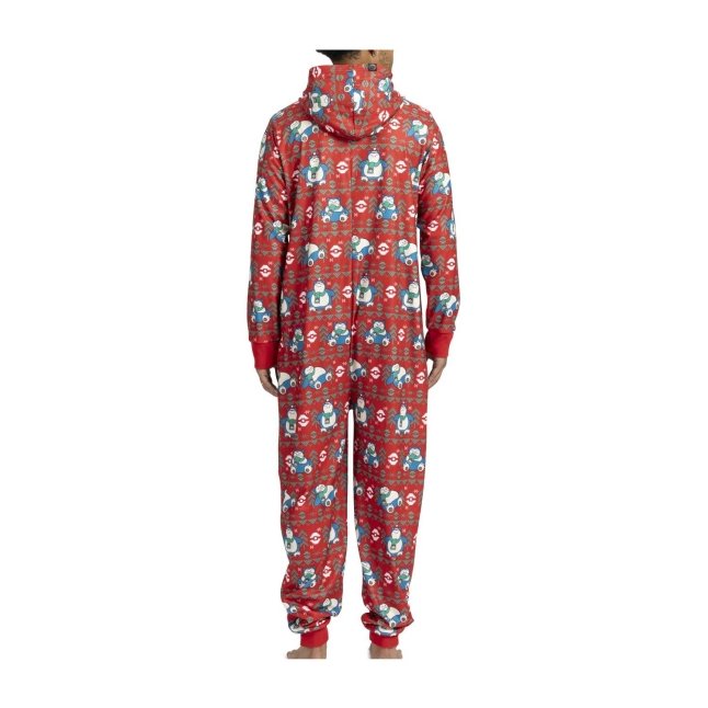 Snorlax Restful in Red Hooded One-Piece Pajamas - Adult