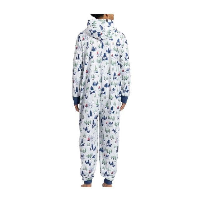 Snowy Silver Forest Hooded One-Piece Pajamas - Adult