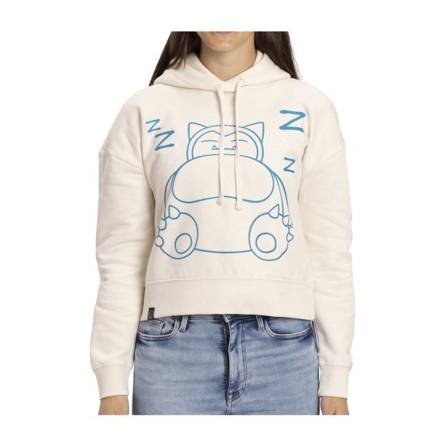 Snorlax Cream Drop-Shoulder Crop Hoodie - Women