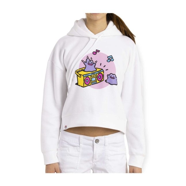 Ditto Pokémon Lazy Summer White Crop Hoodie - Women